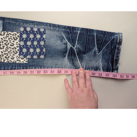 NWT Embellish NYC Jeans Patchwork Denim Mens 40 Blue Distressed Slim Stretch - Picture 12 of 12